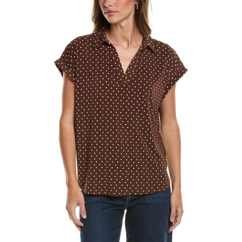 Adrianna Papell Womens  Printed Open V Collar Knit Moss Crepe Top, Brown